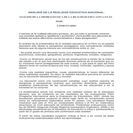 Análisis de la realidad educativa nacional