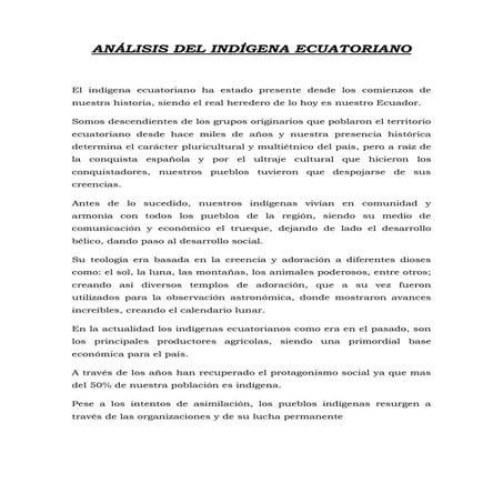 AnáLisis Del IndíGena Ecuatoriano