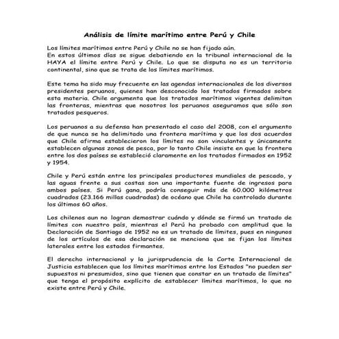 Análisis de límite marítimo entre perú y chile
