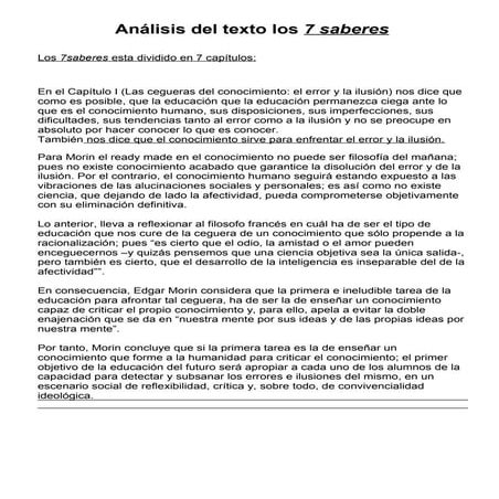 Análisis del texto los 7 saberes. alberto salas pegueros