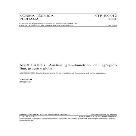 Análisis granulométrico ntp 400.012
