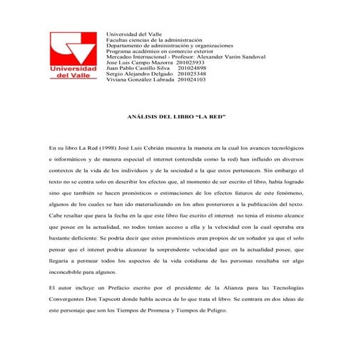 Análisis libro La Red