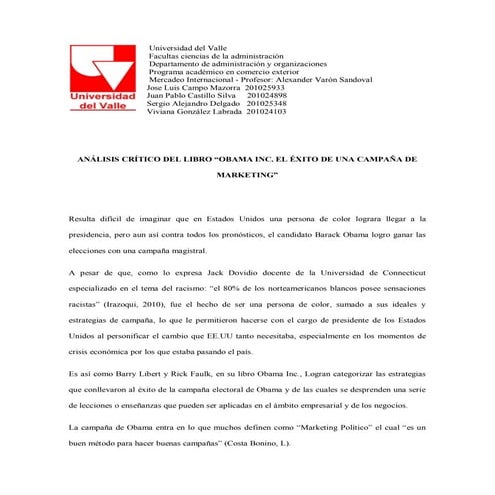 Análisis libro Obama Inc.