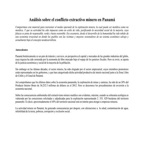 Análisis sobre el conflicto extractivo minero en Panamá