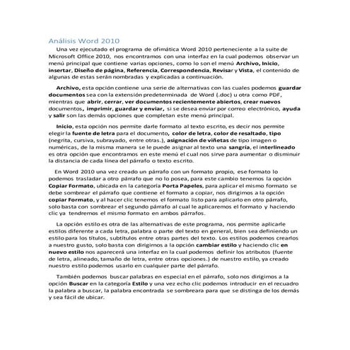 Análisis Microsoft Word 2010