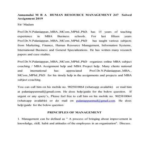 Annamalai MBA  Human Resource Management 347  Solved Assignment 2019