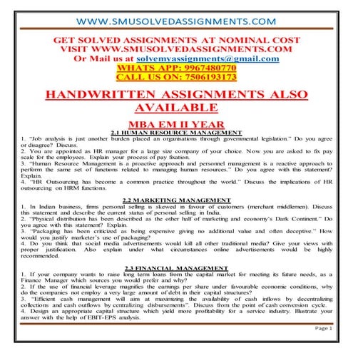 Annamalai new MBA Assignments 9967480770