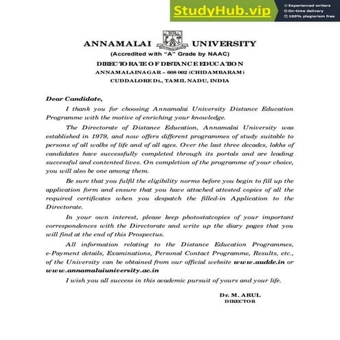 ANNAMALAI UNIVERSITY DIRECTORATE OF DISTANCE EDUCATION ANNAMALAINAGAR ...