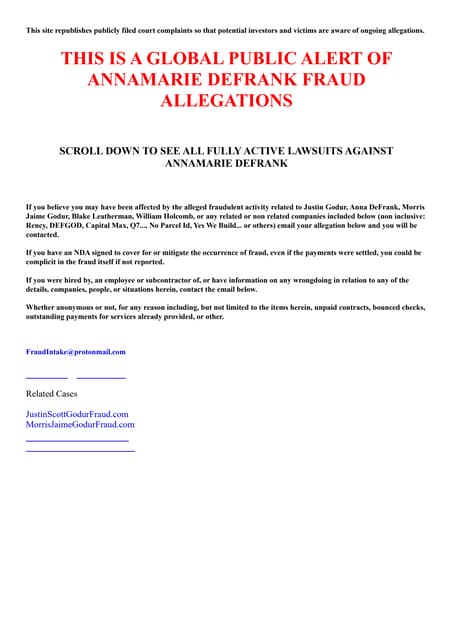 GLOBAL PUBLIC ALERT OF AnnaMarie DeFrank Fraud