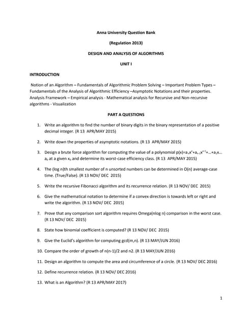 Anna University Question Bank Unit I