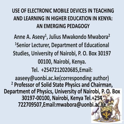 Use of electronic mobile devices in teaching and learning in higher education...