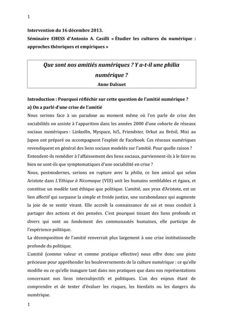Anne Dalsuet "Y a-t-il une philia numérique ?" (notes 16 déc. 2013)