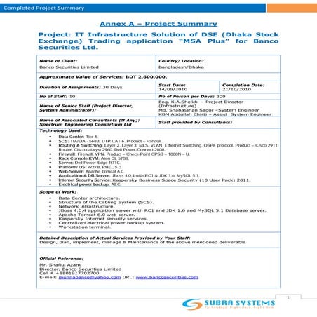 Annex A   Project Summary