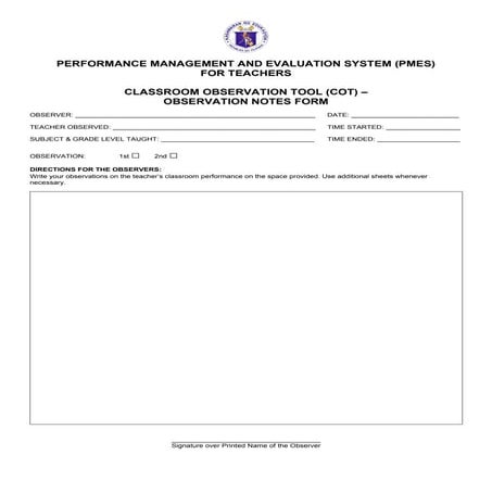 Comprehensive Classroom Observation Tool for Teacher Performance ...