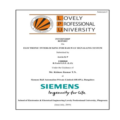 Report on Internship at SRAPL (Siemens Rail Automation Pvt. Ltd.)