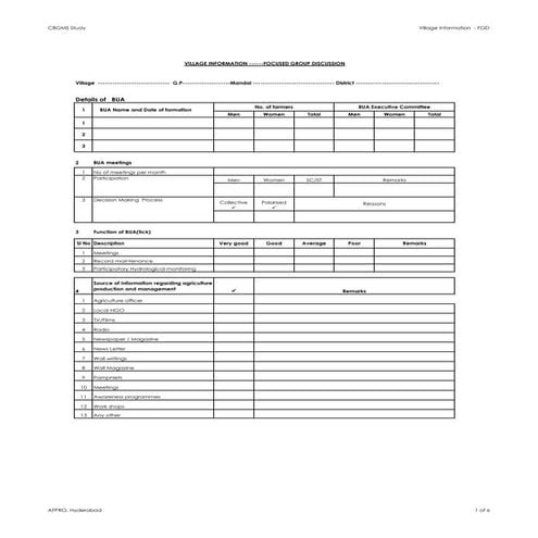 VILLAGE STAKEHOLDER FORMAT - FARMERS INFO
