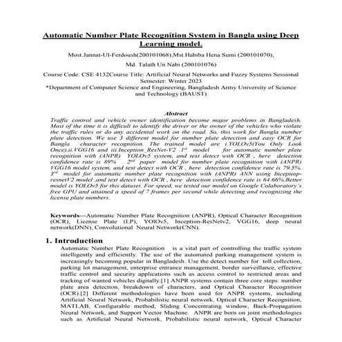 Automatic Number Plate Recognition System in Bangla using Deep Learning model...