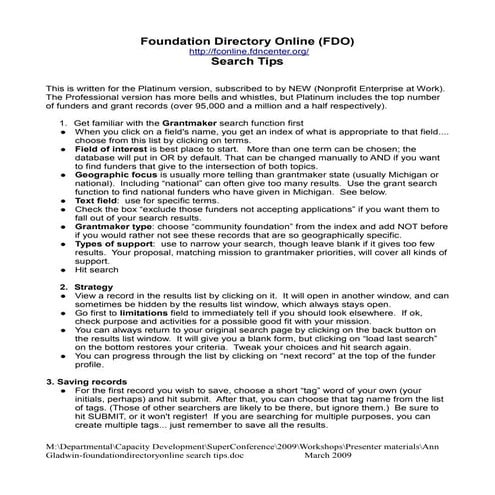 Ann Gladwin Foundationdirectoryonline Search Tips
