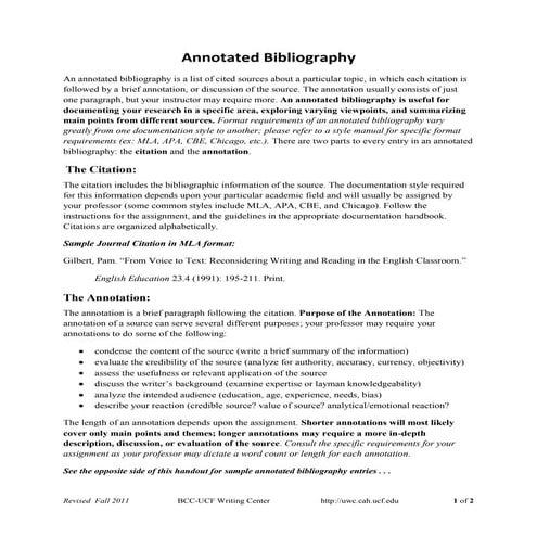 Sample Annotated Outline Apa Format