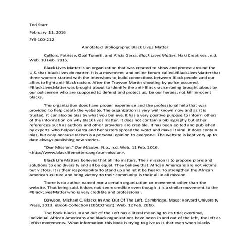 Annotated bibliography- Black Lives Matter