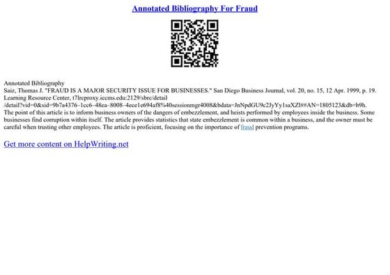 Annotated Bibliography For Fraud