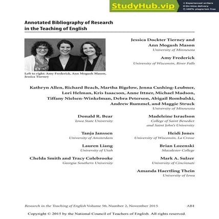 Annotated Bibliography Of Research In The Teaching Of English 2015
