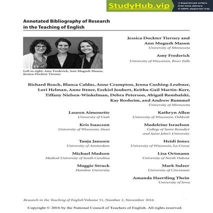 Annotated Bibliography Of Research In The Teaching Of English (2016)