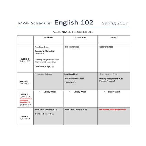 Annotated bibliography schedule (update)