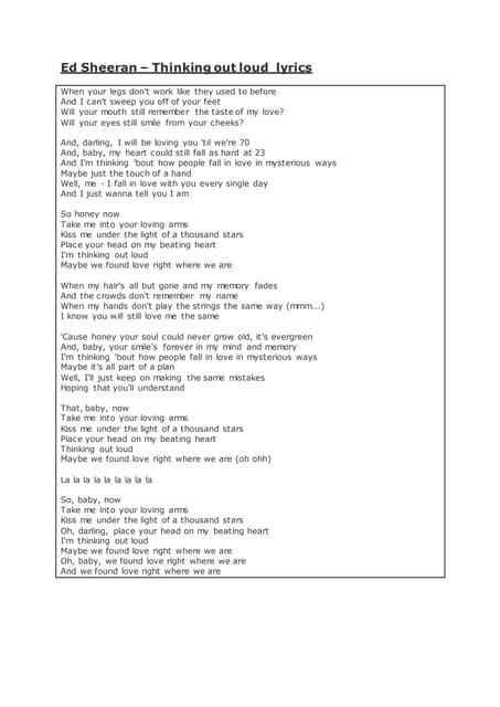 Thinking Out Loud Lyrics Ed Sheeran