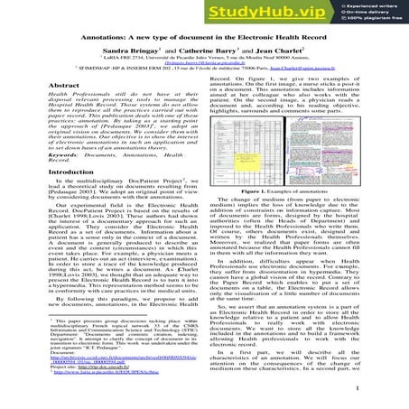 Annotations A New Type Of Document In The Electronic Health Record | PDF