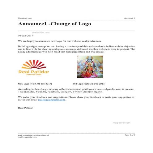 Announce 1 - Change of Logo 