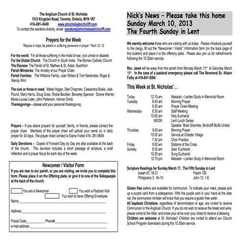 Announcements 10 Mar 2013