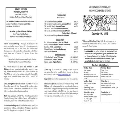 Announcements 16 Dec 2012