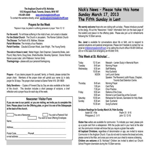 Announcements 17 Mar 2013