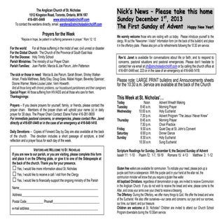 Announcements 1 Dec 2013