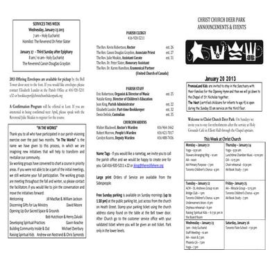 Announcements 20 Jan 2013