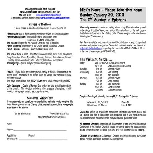 Announcements 20 jan 2013