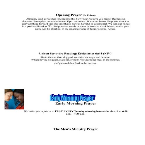 Announcements and Opening Prayer January 18, 2015