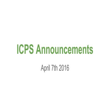 Announcements Thurs. April 7th  