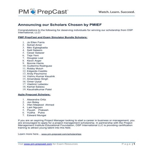 Announcing our Scholars Chosen by PMIEF