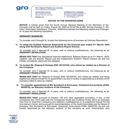 Annual General Meeting (AGM) 2025 | Gro Digital Platforms | PDF