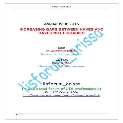Annual issue 2015 LIS FORUM ODISHA 