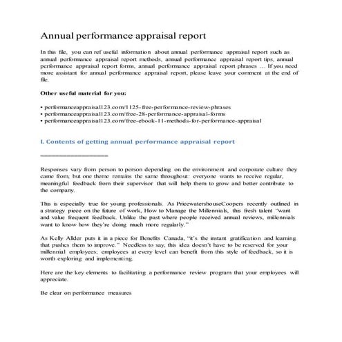 Annual performance appraisal report
