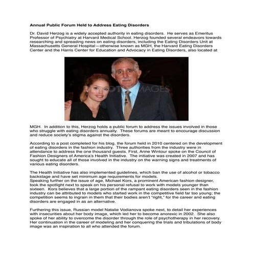 Annual Public Forum Held to Address Eating Disorders