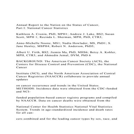 Annual Report to the Nation on the Status of Cancer,Part I .docx