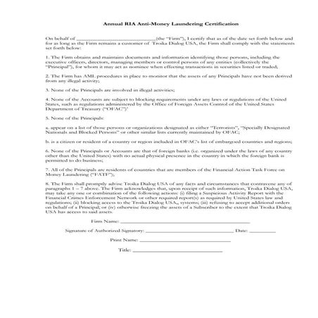 Annual Ria Anti Money Laundering Cert. Clean