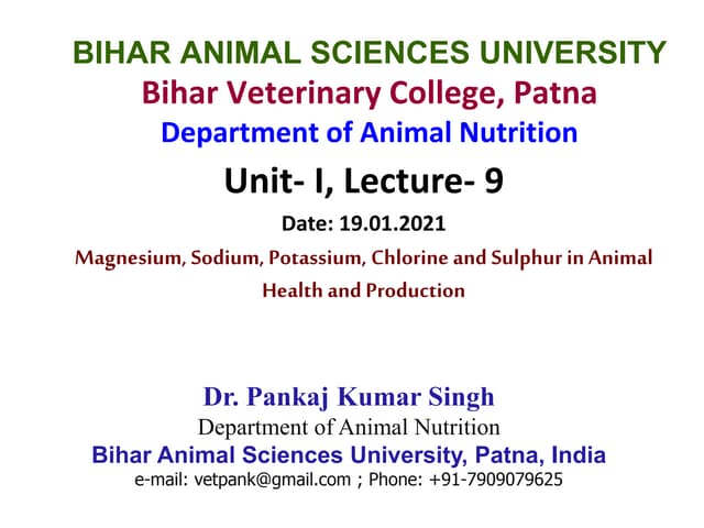 Magnesium, Sodium, Potassium, Chlorine and Sulphur in Animal Health and Produ...
