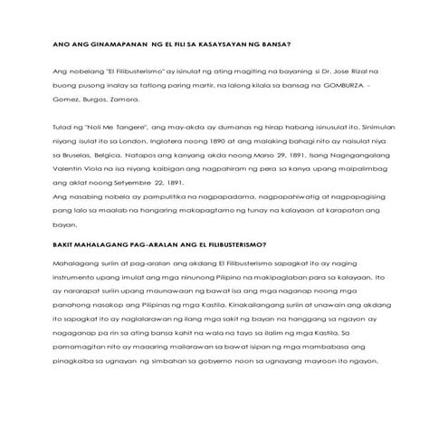 Ano ang ginamapanan  ng el fili sa kasaysayan ng bansa