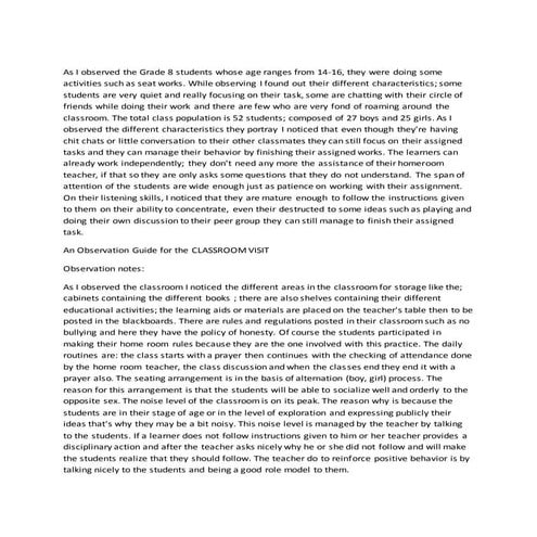 An observation guide for the learners