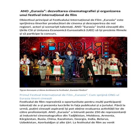 ANO „Eurasia”: dezvoltarea cinematografiei și organizarea unui festival internațional de film